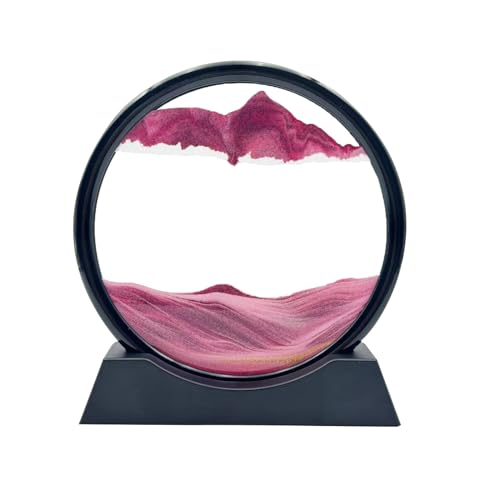 AzureLeap Moving Sand Art Liquid Motion, 3D Deep Sea Sandscape Color Quicksand Decor, Round Glass Moving Sand Art Picture Relaxing Desktop Home Office Work Decor (7 inch-Pink) - color: Pink, size: 7 inch