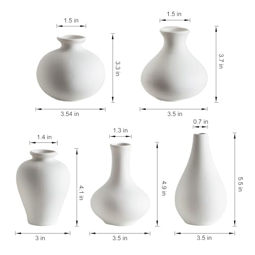 Small Ceramic Vase Set of 5, Modern White Vase, Bud Vase, Boho Decorative Vase for Fireplace, Entryway and Living Room, Centerpiece Table Decorations - color: C-white Small Vase Set of 5