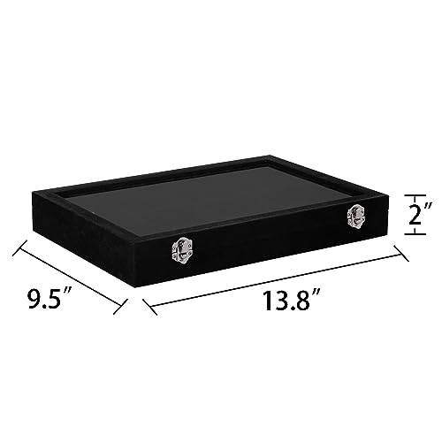 Frebeauty Velvet Jewelry Tray,12 Grid Jewelry Organizer with Clear Lid,Bracelets Holder,Jewelry Display Case with Clasp,Drawer Insert Bangle Brooch,13.8 x 9.5 x 2 Inches,Gift for Women Girls(Black) - color: Black, size: 12 Grid
