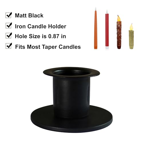 CVHOMEDECO. Primitive Iron Taper Candle Holders Vintage Black Candlestick Holders for Halloween Christmas Dining Room Home Decor. Set of 2, Round Base - color: Round 2 Pcs