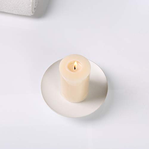 Scwhousi White Iron Plate Candle Holder,Decorative Iron Pillar Candle Holder, Set of 3,Candle Stand for Wax Candles - color: White