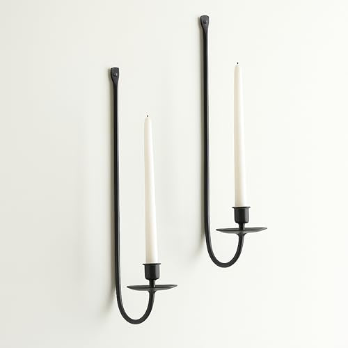 Metal Wall Candle Sconce Holder Set of 2 Wall Mount Candle Holders Modern Wall Candle Sconces Hanging for Living Room Farmhouse Fireplace Wedding 16.5"×5"×3" (Black) - color: Black