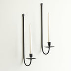 Metal Wall Candle Sconce Holder Set of 2 Wall Mount Candle Holders Modern Wall Candle Sconces Hanging for Living Room Farmhouse Fireplace Wedding 16.5"×5"×3" (Black) - color: Black