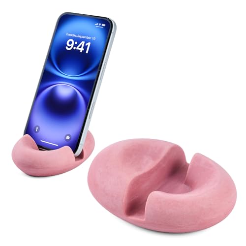 Artificial Stone Cell Phone Stand for Desk Handcraft Pebble Shape Minimalist Decor for Desk Kitchen Counter Office Easy of Use Sturdy and Stable(Purple Granite Rock Style) - style: purple granite stone
