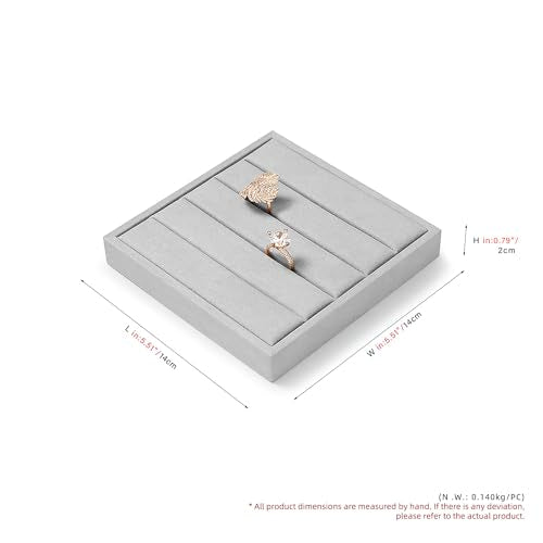 Microfiber Ring Display Stand Small Ring Tray Showcase Jewelry Display Home Organizer(Gray) - size: 5.49" x 5.51" x 0.78"