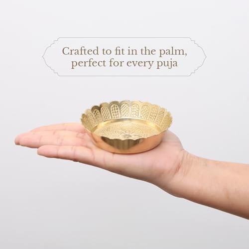 Shubhkart Solid Brass Decorative Nakshi Plate Set for Puja, Decoration & Gifting (Medium 9.5 cm, Pack of 5, Solid Brass) - size: Medium (Pack of 5)