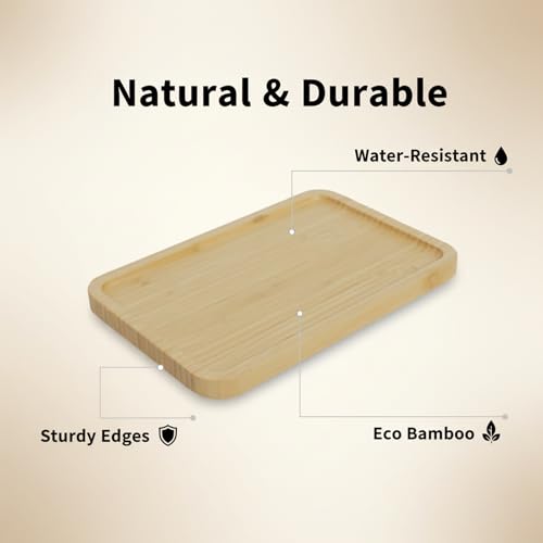 Bamboo Vanity Tray, Bathroom Counter Tray Natural Wooden Decorative Tray Kitchen, Shower, Dining Table Vanity,10×6.9 Inch - size: 10" x 6.9" x 0.6"