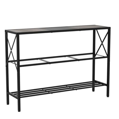Hoctieon Industrial Console Table, 3 Tier Entryway Table, Hallway Table, Narrow Sofa Table with Shelves, Entrance Table for Entryway, Rustic Brown&Black - color: Rustic Brown & Black