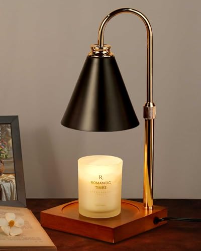 Candle Warmer Lamp with Timer Dimmable,Mothers Day Birthday Gifts for Women Mom, Adjustable Height Candle Warmer, Black Candle Lamp Warmer for Jar Candles with 2 Bulbs Home Decor - color: Black-gold Pole