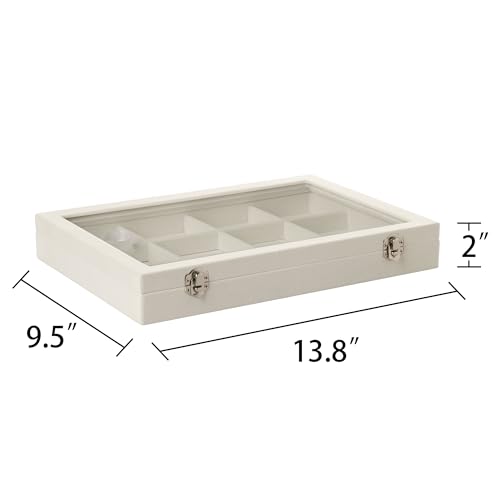 Frebeauty Velvet Jewelry Tray,12 Grid Jewelry Organizer with Clear Lid,Bracelets Holder,Jewelry Display Case with Clasp,Drawer Insert Bangle Brooch,13.8 x 9.5 x 2 Inches,Gift for Women Girls(Beige) - color: Beige, size: 12 Grid