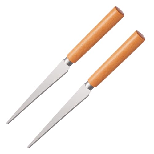 WRITWAA 2Pcs Fettling Knife Set for Pottery Clay Sculpting with Wooden Handle Stainless Steel Carving Tools for Ceramic and Woodworking Art Projects 8.26In