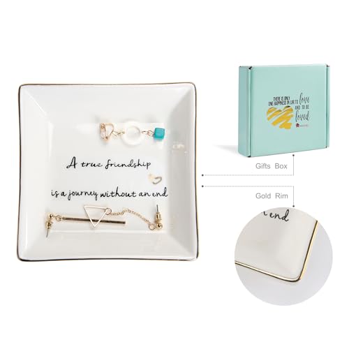 HOME SMILE Friends Gifts for Women Her Ring Trinket Dish Jewerly Tray-A True Friendship is a Journey Without an end-Birthday Gifts for Friends Female - style: Friend