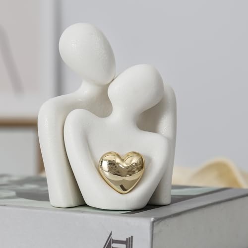 Hugging Couple Statue Ceramic Lover Figurine Home Decor is a Romantic Gift for Her on Wedding Anniversary and Valentines, TV Stand Decoration Knick Knacks for Shelves (M) - size: M-4.7in