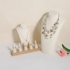 GemeShou Beige wood ring storage organizer, Velvet Jewelry ring display holder, Cute ring display stand for selling, wedding ring holder at nightstand【Beige with five cone】 - size: Large