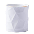 Ceramic Irregular Round Pen Holder For Desk Cute Stand Gold Line Pencil Cup Pot Desk Organizer for Girls Makeup Brush Holder (White) - color: White