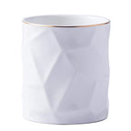 Ceramic Irregular Round Pen Holder For Desk Cute Stand Gold Line Pencil Cup Pot Desk Organizer for Girls Makeup Brush Holder (White) - color: White