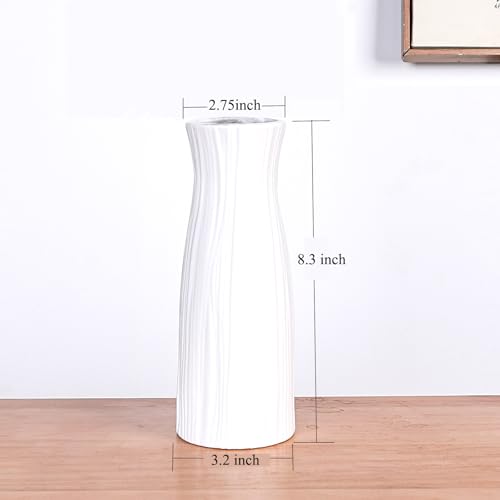 White Ceramic Vase for Home Decor, Small Modern Cute Vases for Flower Bouquet Pampas Grass Tulips Rose Dried Flowers Plant Bud, Table centerpieces,Living Room Dining Room,Office Decor, 8.3 Inch