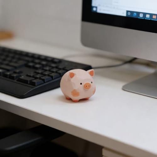 Cute Mini Wooden Pink Pig Figurine – Hand-Carved 1.6" Pig Statue for Car Dashboard & Desk Decor, Adorable Animal Wood Ornament, Gift for Pig Lovers - color: Pink Pig