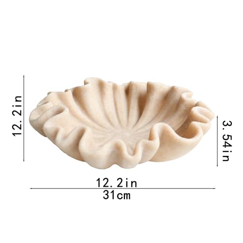 12" Large Decorative Bowl decor - Beige Scalloped Decorative Bowls for Home Decor - Organic Fluted Modern Home Decor,Ruffle Decor key bowl,bowl for keys,Artificial Stone Beige - color: Beige, size: 12inch