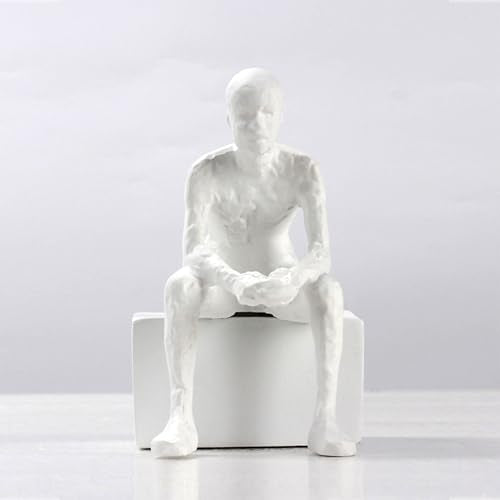 Modern Abstract Resin Sculpture Sitting Man Figurine, Japandi Style Matte White Home Decor, Minimalist Accent Ornament for Tabletop, Shelf, Desk, Living Room and Office