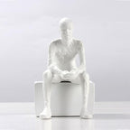 Modern Abstract Resin Sculpture Sitting Man Figurine, Japandi Style Matte White Home Decor, Minimalist Accent Ornament for Tabletop, Shelf, Desk, Living Room and Office
