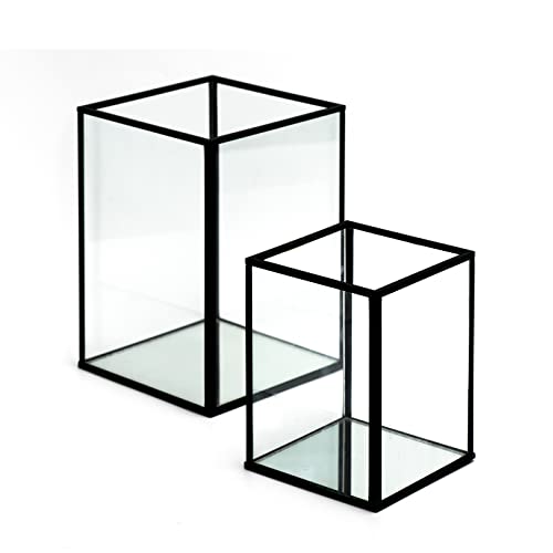 yshengood Hurricane Candle Holder Set of 2 Pcs, Black Candle Holder for Pillar Candle - size: 2-Piece Set (1 Large + 1 Medium)