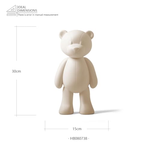 Bear Sculpture Statue Animal Figurine Gift Home Decor Modern Art for Living Room Bedroom Polyresin White 12 Inch