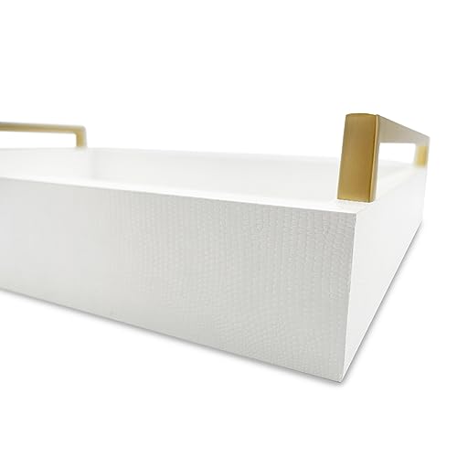 Faux Leather Rectangular Tray, Snow White, 15"W x 11"L x 2"H - color: Snow White