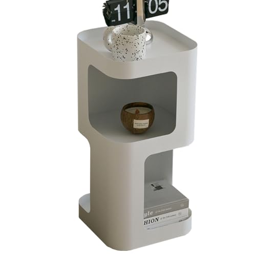 Modern Side Table,Small end Table for Small Spaces,Metal nightstand with Storage Shelf,Space-Saving Bedside Table Accent Table Drink Tables for Living Room,Bedroom.No Assembly Required - color: White Trumpet