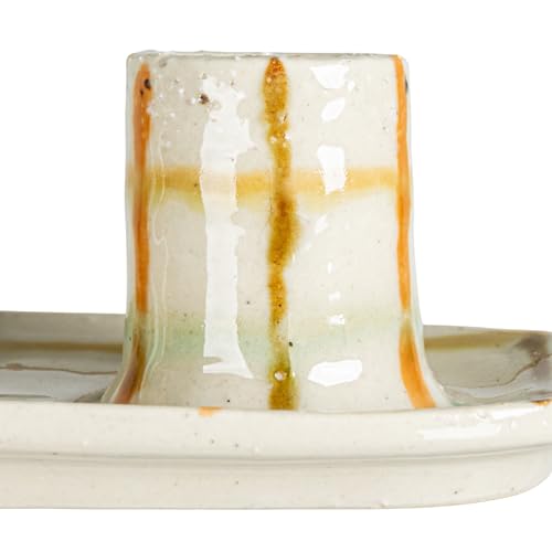 Creative Co-Op Checkered Charm Stoneware Taper Holders, Multicolor - style: Taper Holder