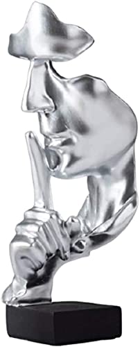Modern Minimalist Sculpture Ornament Keep Slient 3D Resin Thinker Abstract Art Statue for Home Office Living Room Decor Crafts -Silver - color: Silver