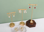 GemeShou Gold Metal 2pcs T Bar Earring Retail Display Stand for show, Tabletop Jewelry Tower Holder for Girl Women【Gold-Hexagon Base 2pcs Height 4.5" and 5.3"】 - color: A3/Gold Hexagon Base 2pcs Height 4.5" and 5.3"