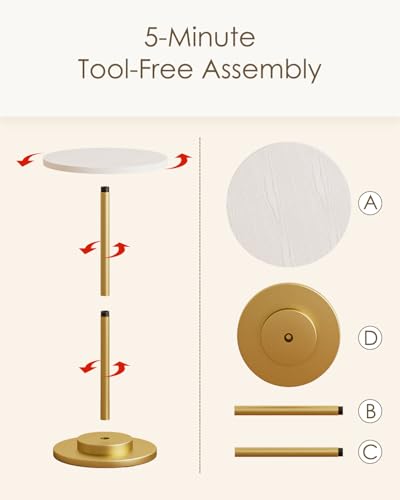 Masupu Drink Table, Round Side Table for Small Spaces, Pedestal Side Table, Small End Table with Metal Base, for Living Room, Bedroom, Bathroom, White Gold - color: 01.white Gold