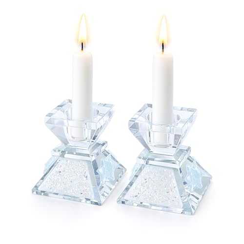 Tamara Baskin Art Glass – Handmade Crystal Shabbat Candle Holders Set - Sparkling Opal White - color: Sparkling Opal White