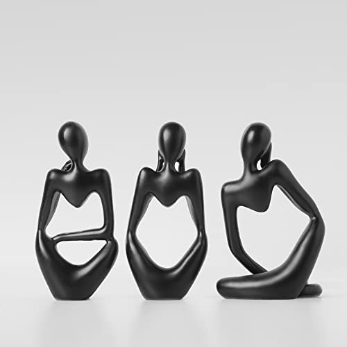 BrownLove 3pcs Decor Blcak Thinker Statue Abstract Art Sculpture，Resin Collectible Figurines for Home Living Room Office Shelf Decoration - color: Blcak