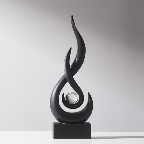 AWNR Modern Black Sculpture Decor: Flame Statue with Glass Ball Resin Abstract Art Figurines Unique Centerpiece for Living Room TV Stand Coffee Table Office Decor - color: Big Black Statue