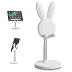 Cell Phone Stand,Angle Height Adjustable Bunny Phone Stand for Desk,Cute Rabbit Phone Holder Stand for Desk, Compatible with All Mobile Phones, Tablets(4-10in) (White) - color: White