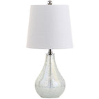 JONATHAN Y 20.5" Mosaic White Coastal Mini LED Table Lamp for Living Room Office, White Linen Drum Shade, Modern Mother of Pearl Bedside Nightstand Lamp, LED Bulb Included (JYL1024B) - color: White