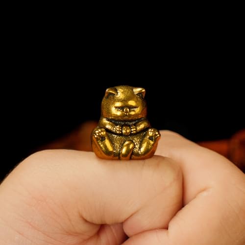 CHOVY 100% Solid Brass Retro Cat Figurine - Cute Slouched Kitten Hugging Toy Collectible Figurines for Desk Decor Oddities and Curiosities Home Decor - color: Cute Cat