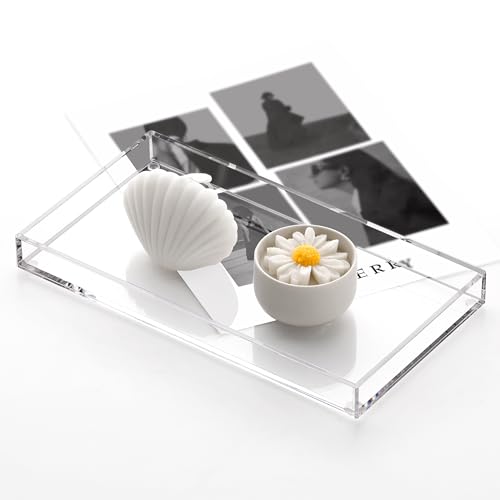 DINGHUO Bathroom Vanity Perfume Tray Acrylic Rectangle Soap Holder for Countertop, Clear Kitchen Sink Organizer for Candle, Jewelry, Keys - 1 Pack - style: Large Acrylic Tray