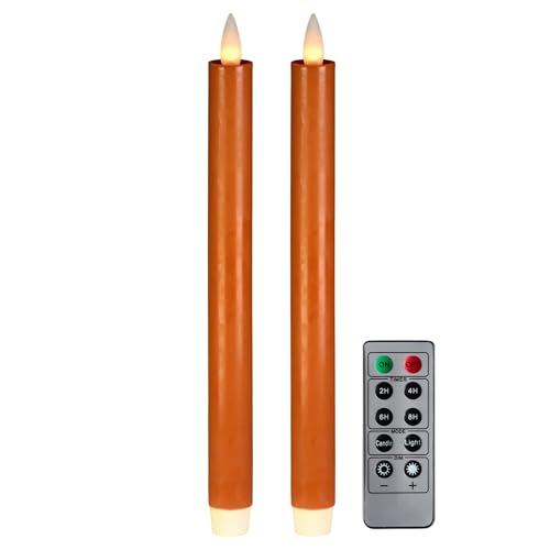 Flameless Taper Candles Flickering with Remote and Timer, 3D Moving Flame Taper Candle Battery Operated to 400 Hours, 9 Inch Window Candles, (Orange) - color: Orange