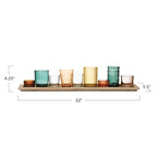 Creative Co-Op Round Glass Votive Holders on Wood Tray, Yellows & Greens, Set of 9 - color: Yellow/Green