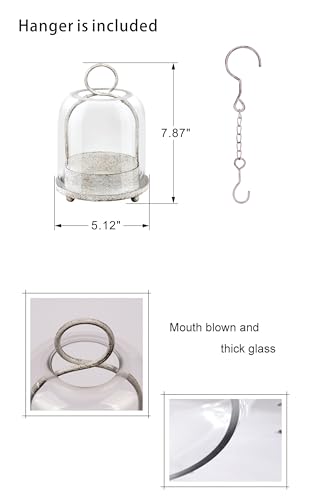 5"x7.5" Versatile Modern Metal Hurricane Lantern with Handmade Sturdy Glass Dome in Vintage White for 3" Pillar Candle & Plants, Industrial, Farmhouse, Shabby Chic - color: White Shabby, size: 5"x7.5"