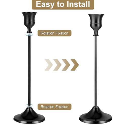12 Pack Black Candlestick Holders, Vintage Taper Candle Holders Set in 3 Sizes for Dining Table, Fireplace, Party Decor - color: Black