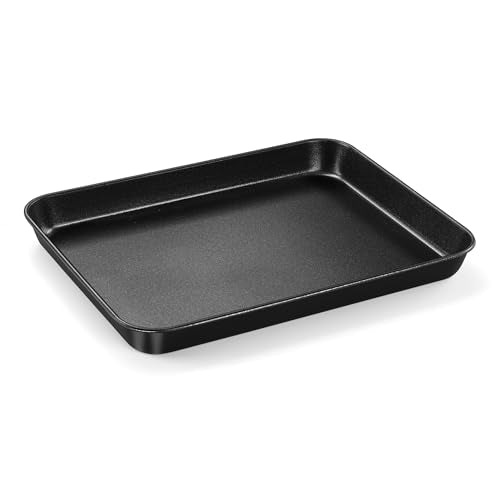 E-far Toaster Oven Tray, 10.5x8x1 Inch Nonstick Baking Cookies Sheet Pan for Oven, Small Metal Carbon Steel Baking Pan for Bacon Steak, Nontoxic & Easy Clean, Heat & Warp Resistant - size: 10.5x8x1 Inches