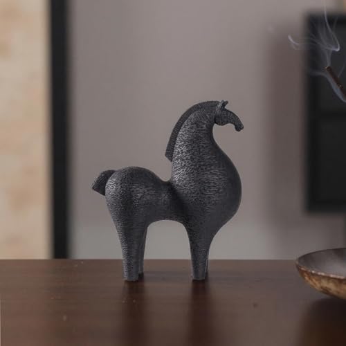 Modern Abstract Horse Sculpture, Black Matte Resin Decor 8.66" Tall, Office & Living Room Accent，Home Decor,Abstract Art Office Room Decor,Unique Horse Figurines for Living Room Shelf Decor Accen