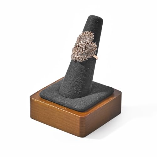 Single Finger Wood Ring Display Stand Wooden Ring Holder Microfiber Jewelry Display Stand for Showcase (Gray) - color: Grey