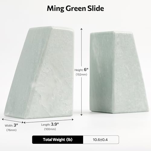 Luxury Marble Bookends for Shelves, 11LB Heavy Duty Marble Book Ends for Heavy Books, Stone Bookends Decorative, Polished, Light Green Triangular, Set of 2 - color: Light Green, size: 3.9×3×6 Inch