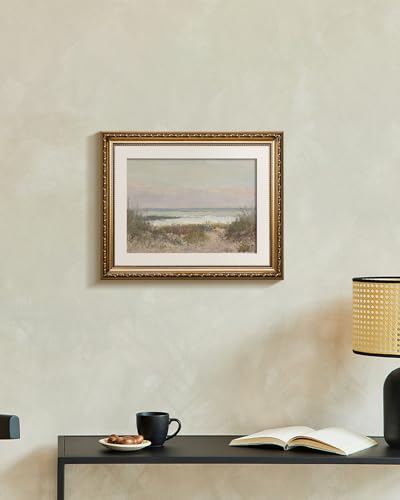 VIYYIEA Gold Framed Wall Art Canvas Print Home Decor Classical Coastal Scenery Bathroom Pictures Wall Decorations Farmhouse Wall art Room Decor Kitchen Office Bathroom Art Prints Wall Decor 13x16in - color: Beach Grass and Surf, size: 16"L x 13"W