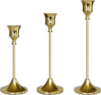Elegant Metal Taper Candle Holders, Set of 3, Gold Finish, Different Heights. Modern Decorative Centerpiece for Table, Mantel, Wedding, Housewarming Gift, Holiday and Special Occasions